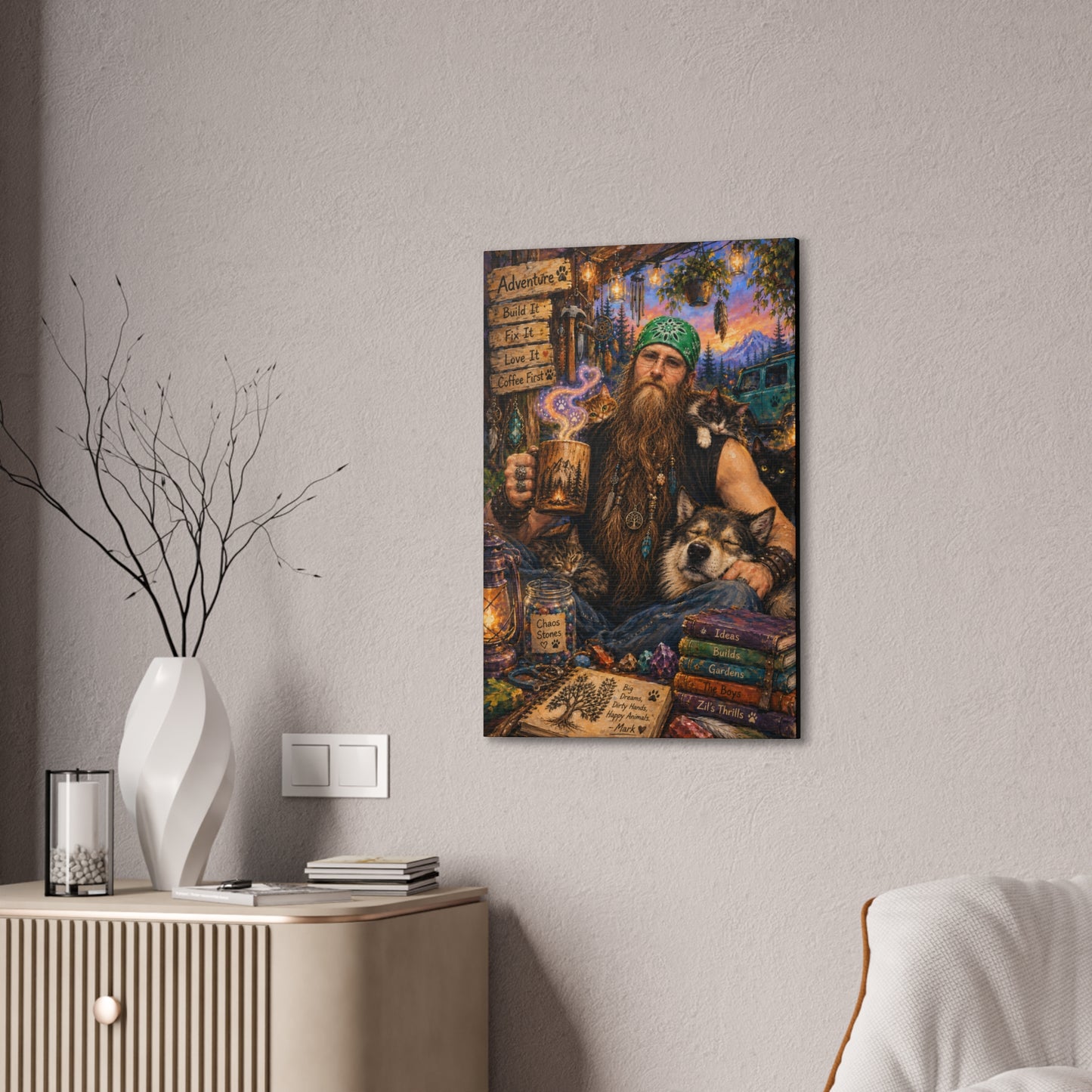 Coffee, Chaos & Critters – Rugged Adventure Animal Lover Art Print