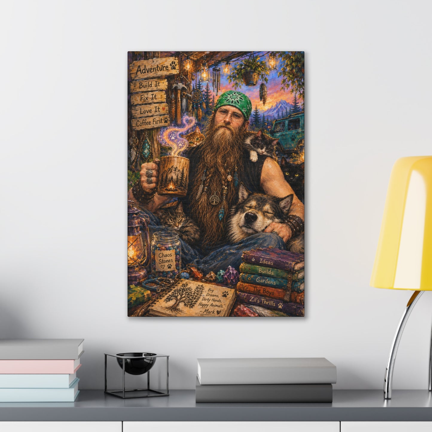 Coffee, Chaos & Critters – Rugged Adventure Animal Lover Art Print