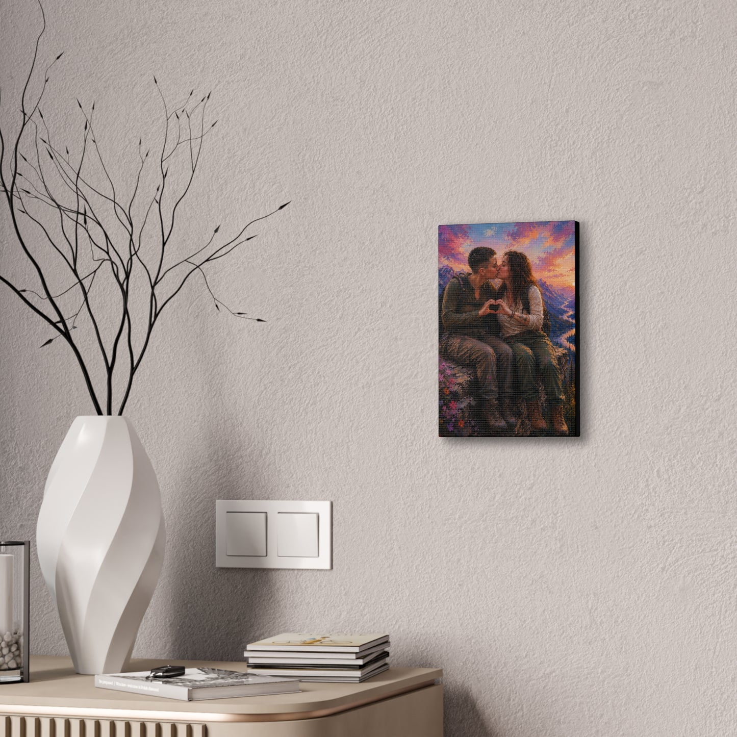 Love at the Summit – Romantic Mountain Adventure Couple Art Print