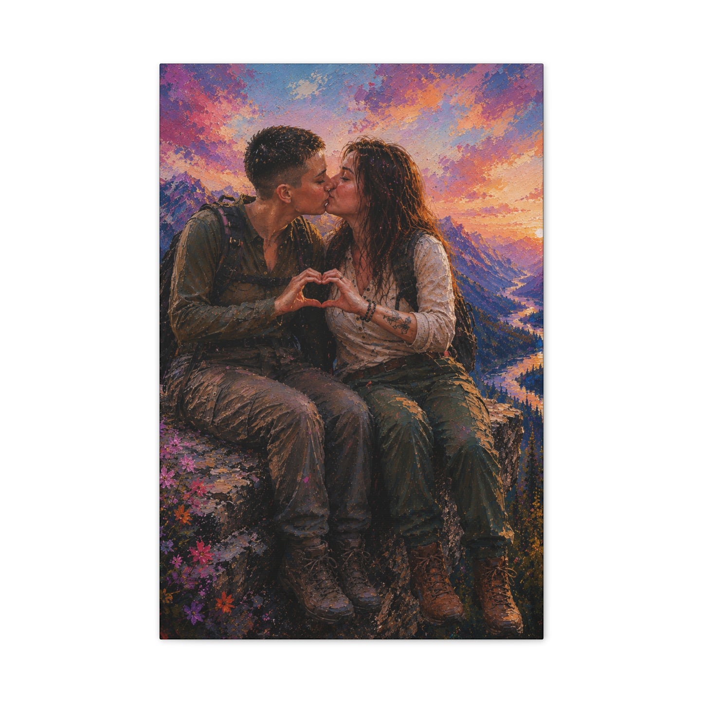 Love at the Summit – Romantic Mountain Adventure Couple Art Print