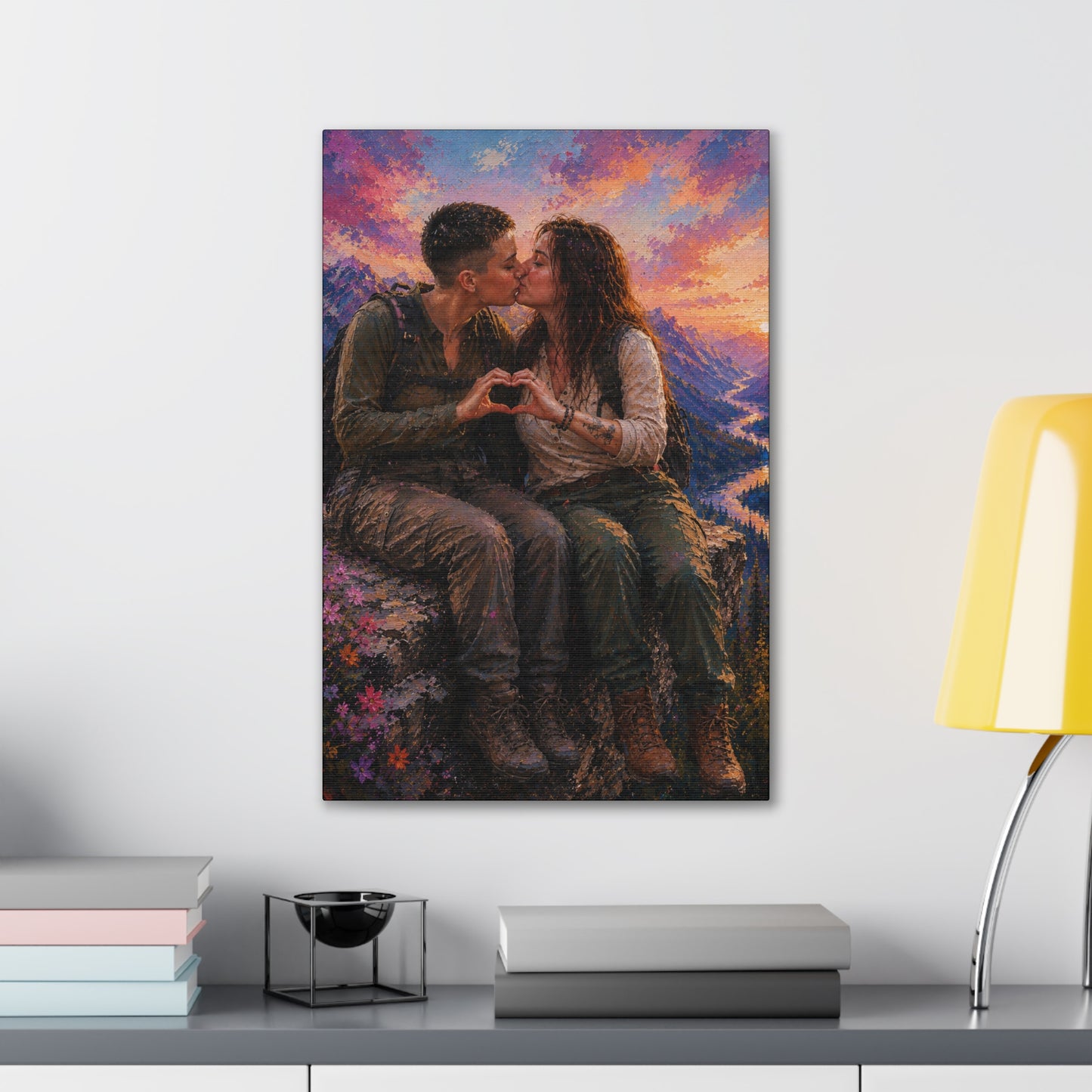 Love at the Summit – Romantic Mountain Adventure Couple Art Print