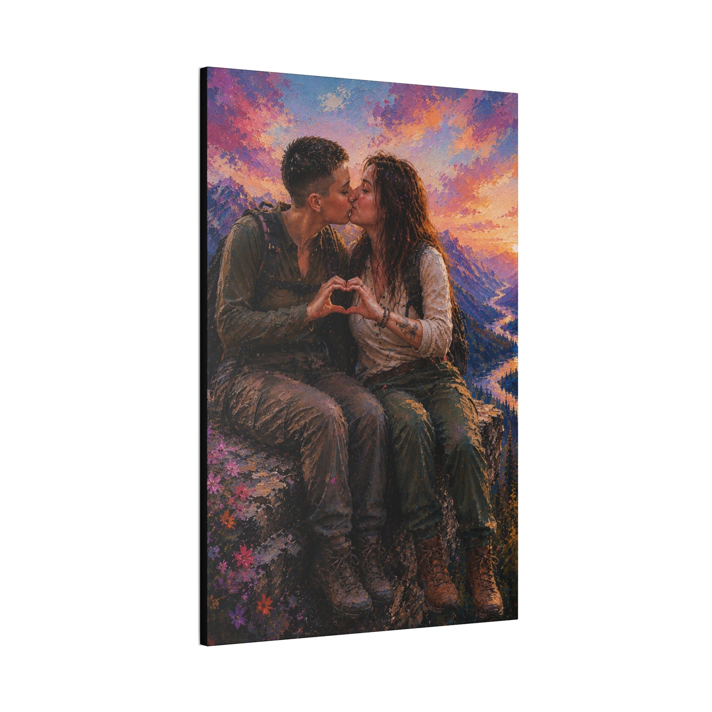 Love at the Summit – Romantic Mountain Adventure Couple Art Print