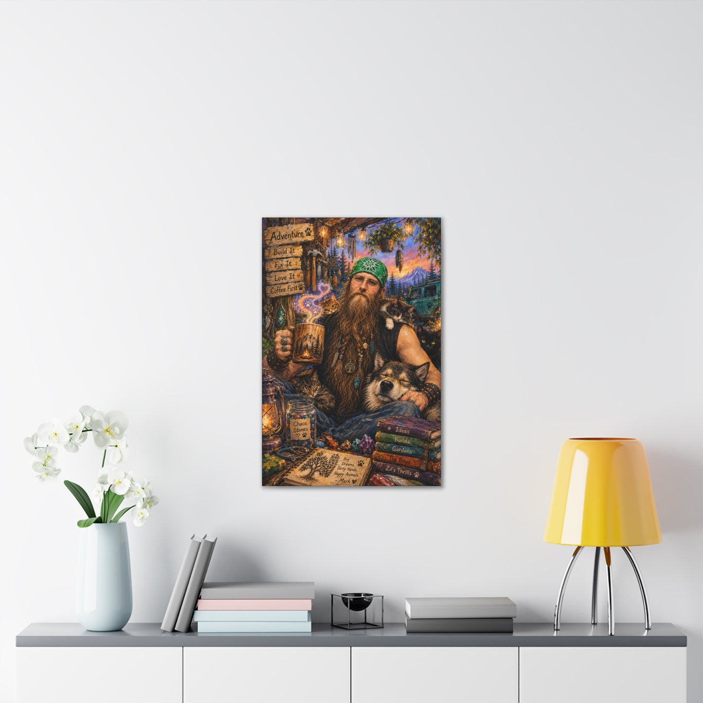 Coffee, Chaos & Critters – Rugged Adventure Animal Lover Art Print