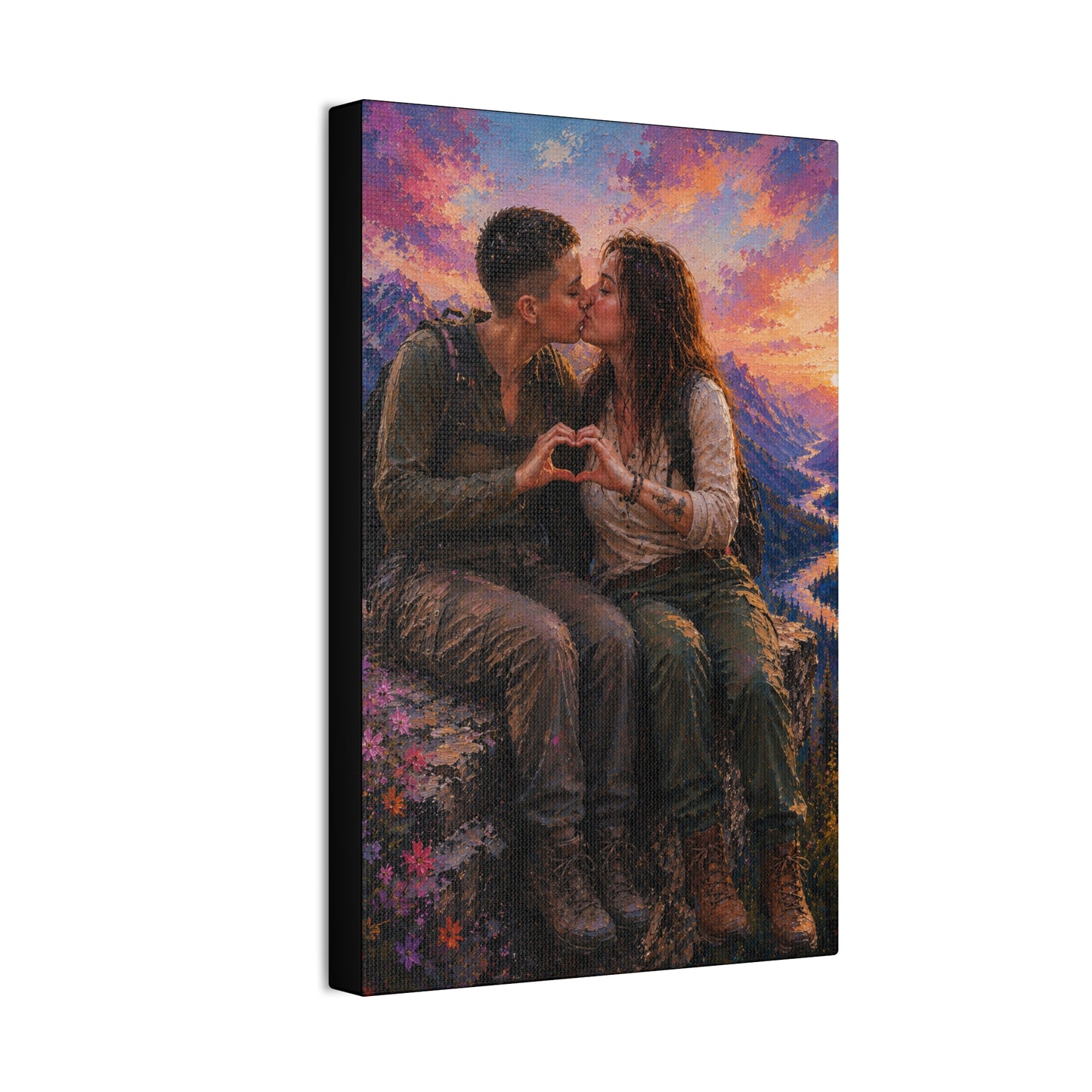 Love at the Summit – Romantic Mountain Adventure Couple Art Print