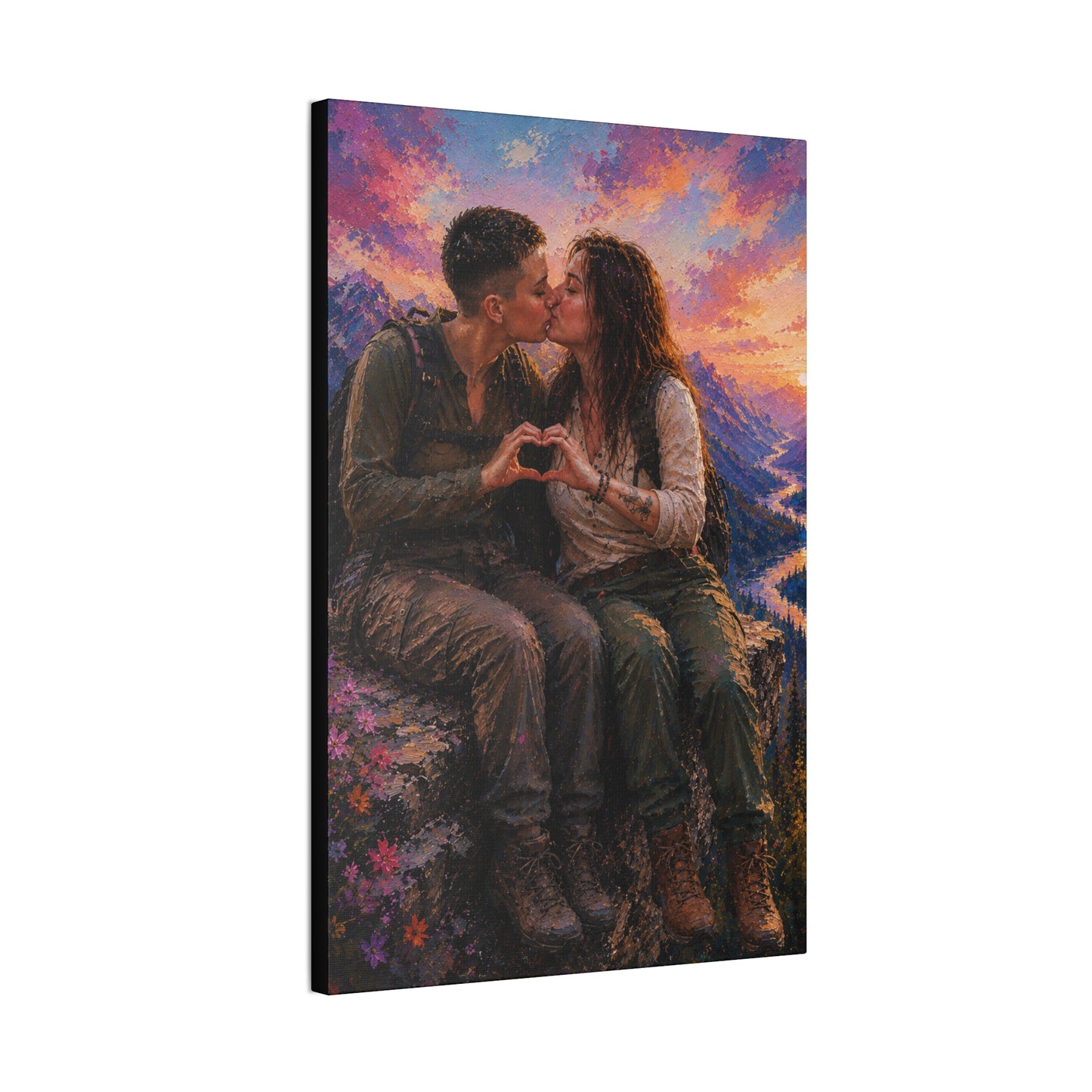 Love at the Summit – Romantic Mountain Adventure Couple Art Print
