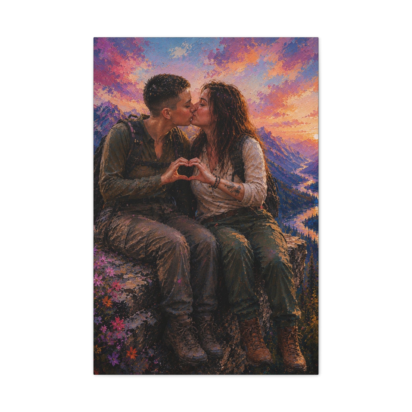 Love at the Summit – Romantic Mountain Adventure Couple Art Print