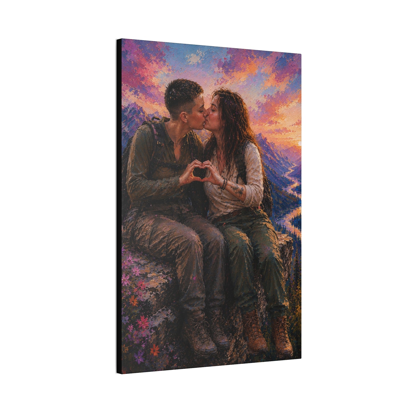 Love at the Summit – Romantic Mountain Adventure Couple Art Print