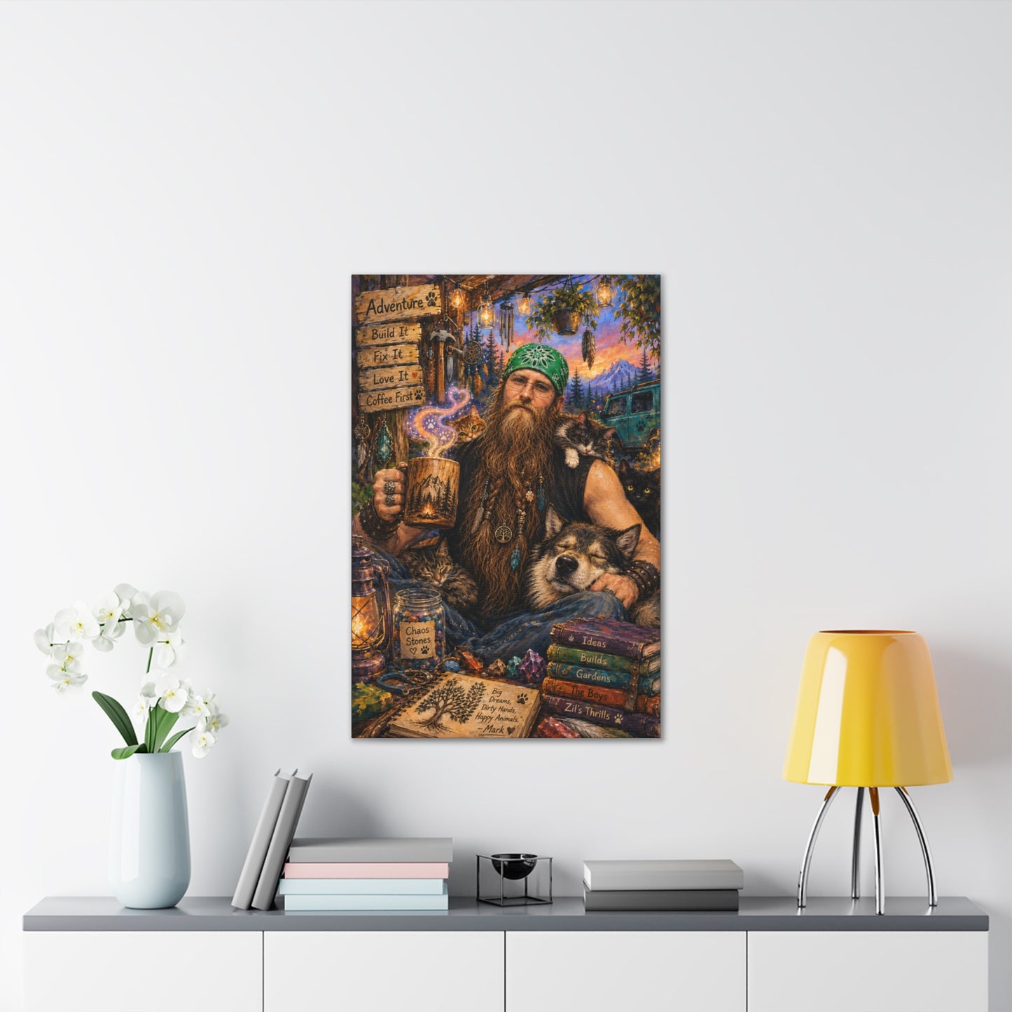 Coffee, Chaos & Critters – Rugged Adventure Animal Lover Art Print