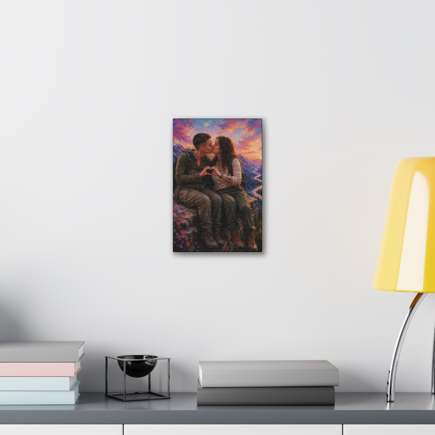 Love at the Summit – Romantic Mountain Adventure Couple Art Print